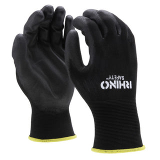 NSI GLV-200XL Black Nylon Safety Gloves, Polyurethane Palm Coating, Extra Large