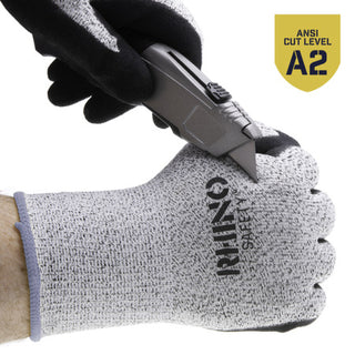 NSI GLV-500L Black/White HPPE Nylon Cut-Resistant Gloves, Nitrile Palm, Large