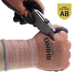 NSI GLV-700M Red Nylon A8 Cut-Resistant Gloves, Polyurethane Palm, Medium