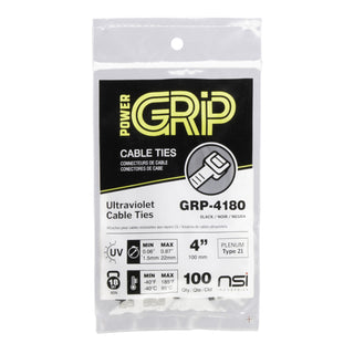 NSI GRP-4180 4”, Black General Purpose 18lb Cable Ties, 100 Pack