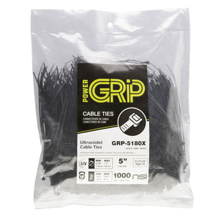 NSI GRP-5180X 5”, Black General Purpose 18lb Cable Ties, 1000 Bulk Pack