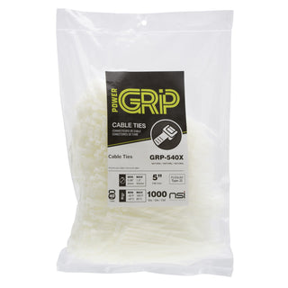 NSI GRP-540X 5”, Natural General Purpose 40lb Cable Ties, 1000 Bulk Pack