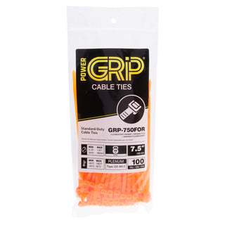 NSI GRP-750FOR 7.5” Fluorescent Orange General Purpose 50lb Cable Ties, 100 Pack