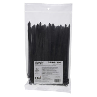 NSI GRP-81200 8”, Black Heavy-Duty 120lb Cable Ties, 100 Pack