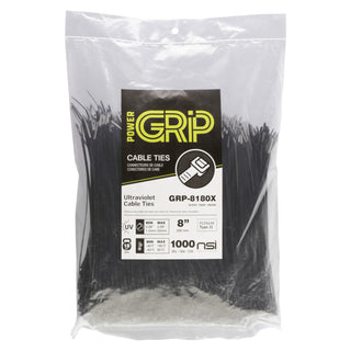 NSI GRP-8180X 8”, Black General Purpose 18lb Cable Ties, 1000 Bulk Pack