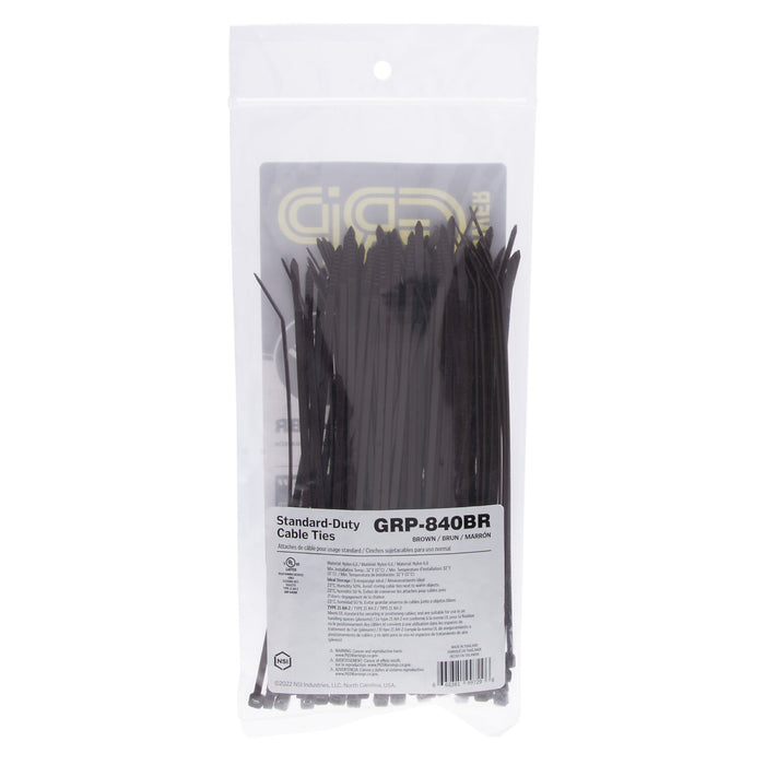 NSI GRP-840BR 8” Brown General Purpose 40lb Cable Ties, 100 Pack