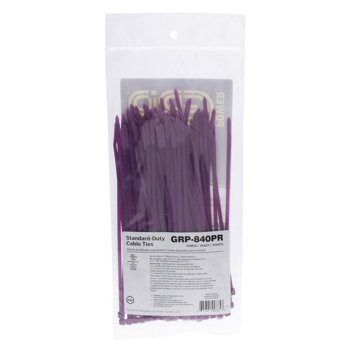 NSI GRP-840PR 8” Purple General Purpose 40lb Cable Ties, 100 Pack