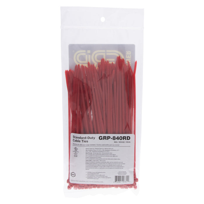 NSI GRP-840RD 8” Red General Purpose 40lb Cable Ties, 100 Pack