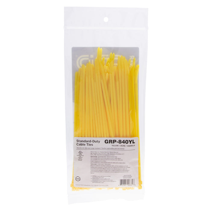 NSI GRP-840YL 8” Yellow General Purpose 40lb Cable Ties, 100 Pack