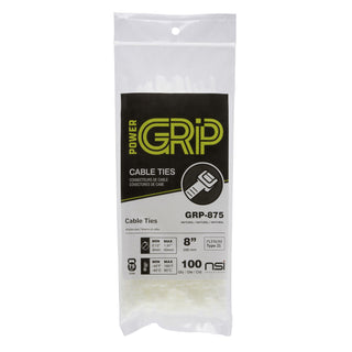 NSI GRP-875 8”, Natural General Purpose 75lb Cable Ties, 100 Pack