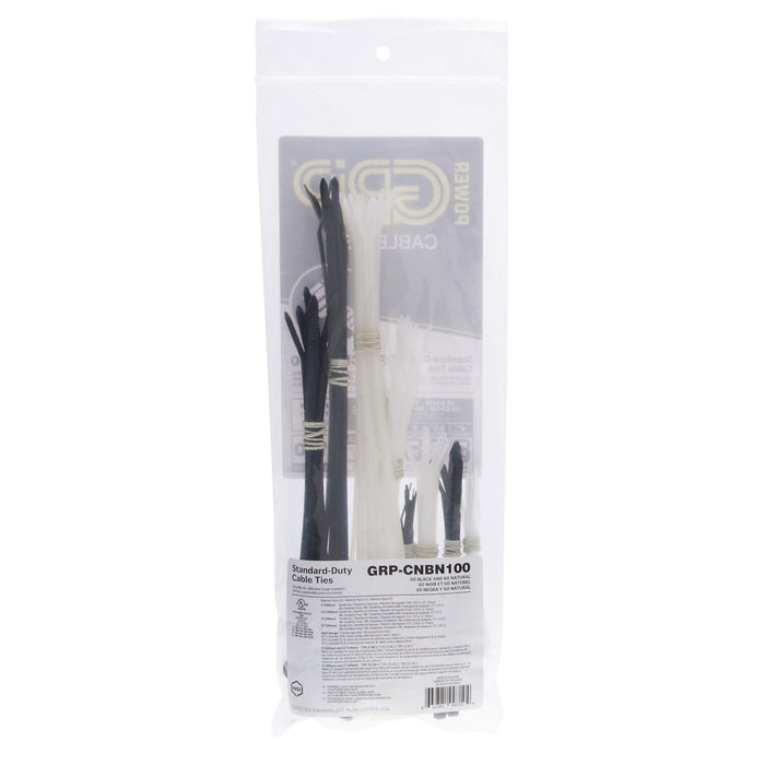 NSI GRP-CNBN100 Cable Tie Multipack, Black/Natural, 4” to 11” and 18lb to 50lb