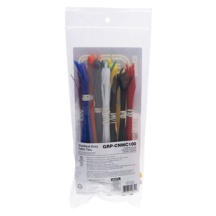 NSI GRP-CNMC100 Cable Tie Multipack, 7.5” 50lb, Multicolored 100 PK