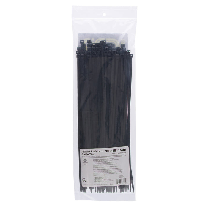 NSI GRP-IR1150B 11” Black Impact-Resistant 50lb Cable Ties, 100 Pack