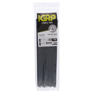 NSI GRP-SB1450B 14”, Black Steel Barb 50lb Cable Tie, 100 Pack