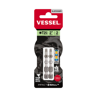 Vessel Tools IBTX2550P2 IMPACT BALL Torsion Bit (T25 x 50 mm, 2 pcs.)