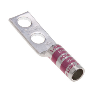 NSI L10N-382P Copper Long Lug with Peep Hole – Pink 2-Hole 1/0 AWG 3/8 Inch