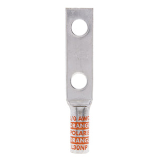 NSI L30NP 3/0 AWG 1/2” 2-Hole Copper Long Lug with Peep Hole – Orange