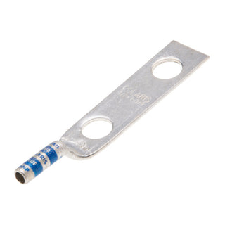 NSI L6NP Copper Long Lug with Peep Hole – Blue 2-Hole 6 AWG 1/2 Inch