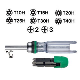 Vessel Tools TD6808TX CRYSTALINE Ratchet Screwdriver with Insert Bits, 8 Pc.