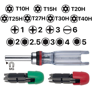 Vessel Tools TD6816MG CRYSTALINE Ratchet Screwdriver with Insert Bits, 16 Pc.