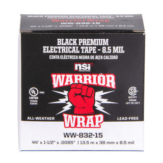 NSI WW-832-15 Heavy Duty Black Vinyl Electrical Tape, 8.5mil, 1.5in Wide, 44 Feet