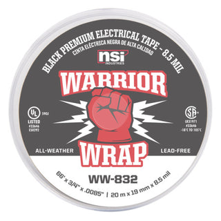 NSI WW-832 Heavy Duty Black Vinyl Electrical Tape, 8.5mil, 66ft Long