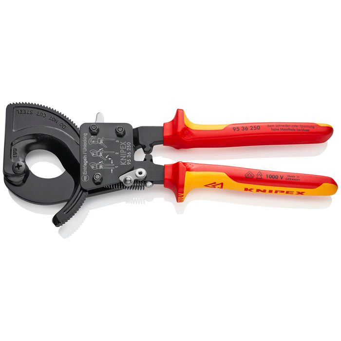 Knipex 95 36 250 SBA 10" Ratcheting Cable Cutters-1000V Insulated