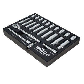 Wiha Tools 33795 24 Piece 3/8” Drive Professional Socket Tray Set - Metric