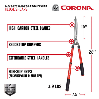 Corona HS 3950 ExtendableREACH Hedge Shears - 10 Inch