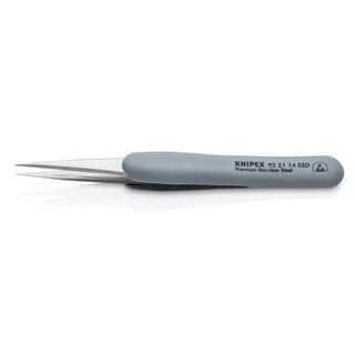 Knipex 92 21 14 ESD 4" Premium Stainless Steel Precision Tweezers-Pointed Tips-ESD Rubber Handles