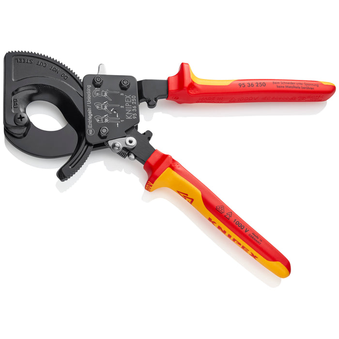 Knipex 95 36 250 SBA 10" Ratcheting Cable Cutters-1000V Insulated