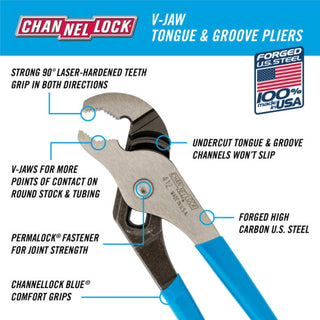 Channellock 412 BULK 6.5-inch V-Jaw Tongue & Groove Pliers