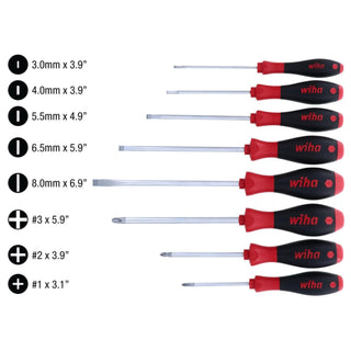 Wiha Tools 30298 8 Piece SoftFinish Slotted and Phillips Screwdriver Set