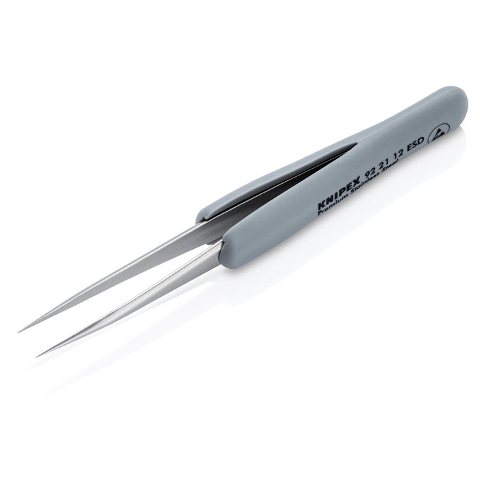 Knipex 92 21 12 ESD 3 1/2" Premium Stainless Steel Precision Tweezers-Needle-Point Tips-ESD Rubber Handles