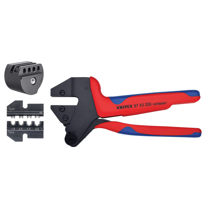 Knipex 9K 00 80 66 US 10 1/2" Crimp System Pliers (97 43 200) and Crimp Die: Solar Connectors Solarlok (Tyco): 1.5/2.5/4.0/6.0 10/11/1 (97 49 68) & Locator For 97 49 68 (97 49 68 1) Packaged In A Protective Plastic Case