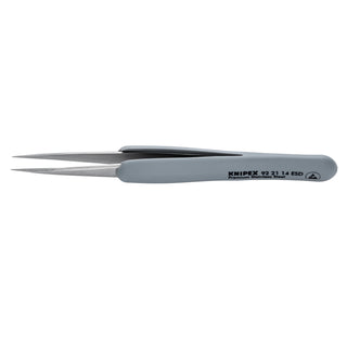 Knipex 92 21 14 ESD 4" Premium Stainless Steel Precision Tweezers-Pointed Tips-ESD Rubber Handles