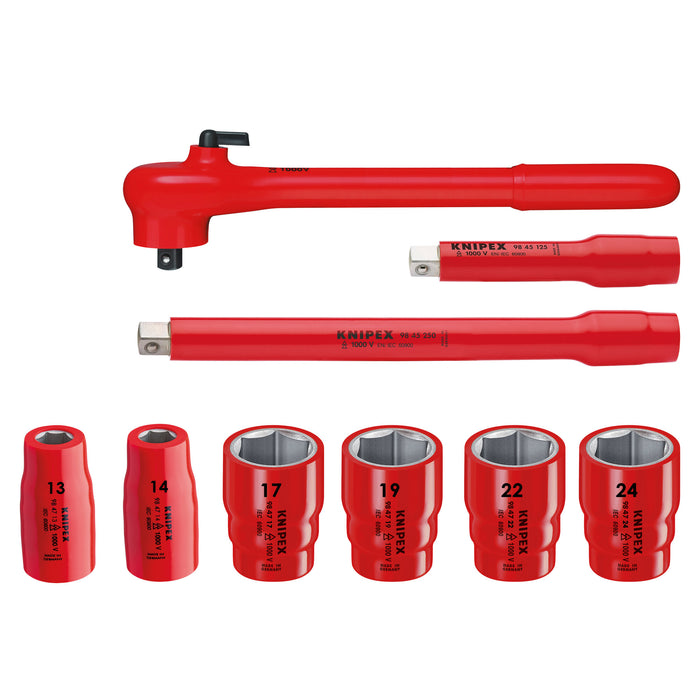 Knipex 98 99 11 S6 10 Pc Socket Set, 1/2" Drive, Metric-1000V Insulated