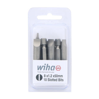 Wiha Tools 74021 Slotted Power Bit, 8mm x 1.2 x 50mm 10 Pack