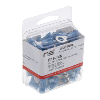 NSI R16-14N 16-14 Awg Nylon Insulated Ring 1/4"Stud - 100 Per Pack