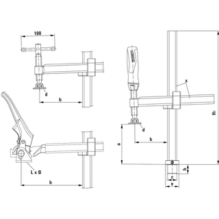 Bessey TWV16-20-15H Table Clamp, variable, lever, 16 mm