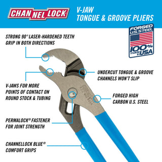 Channellock 422 9.5-Inch V-Jaw Tongue & Groove Pliers