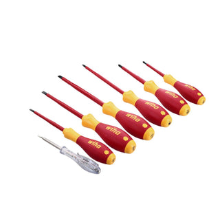 Wiha Tools 32087 Insulated Slotted, Phillips, Square Screwdrivers and Tester 7 Piece Set