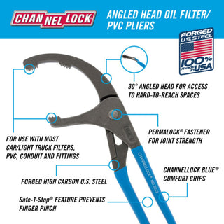 Channellock 2012 12-inch Oil Filter/PVC Angled Head Pliers