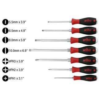 Wiha Tools 53097 SoftFinish Extra Heavy Duty Slotted/Phillips Screwdriver Set 7 Piece