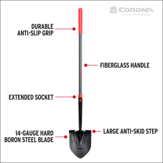 Corona SS16120  14 Round Square Point Fiberglass Handle Shovel