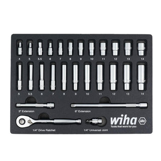 Wiha Tools 33395 27 Piece 1/4” Drive Professional Socket Tray Set - Metric