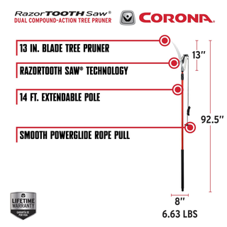 Corona TP 6870 Dual Compound-Action Tree Pruner with RazorTOOTH Saw Blade, 14 ft.