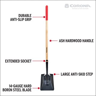 Corona SS16000 Boron Steel 14-Gauge Square Point Shovel, Hardwood Handle