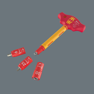 Wera 410 i VDE B RA VDE-insulated T-handle adapter screwdriver with ratchet functionality for 3/8" sockets