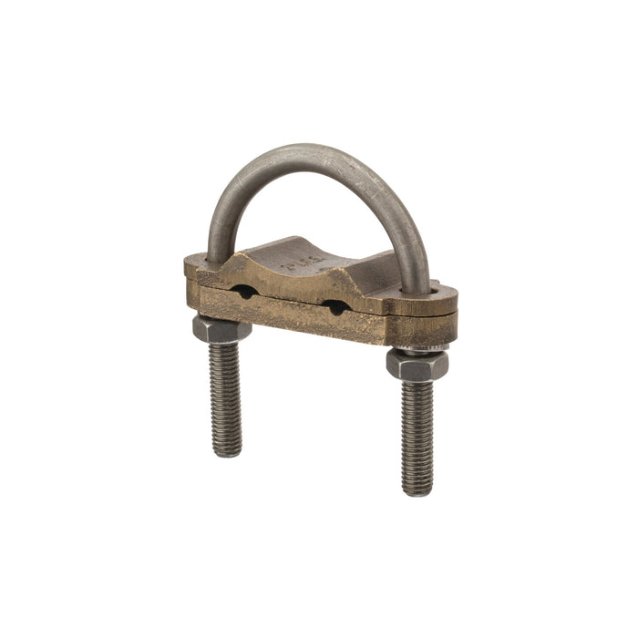 NSI UC-233 Bronze U-Bolt Clamp for Two Wires, 2″ Pipe, 250-2/0 AWG, Burial